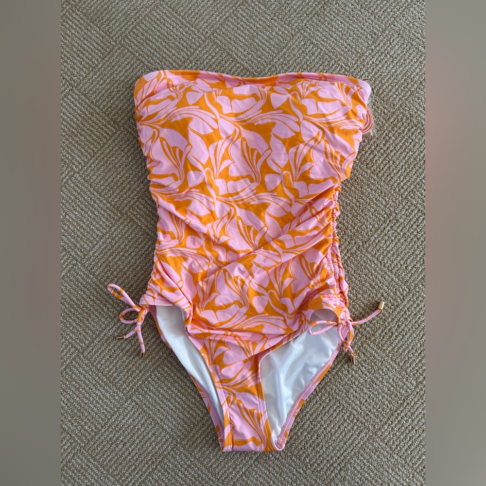 LOFT Pink and Orange Abstract One-Piece